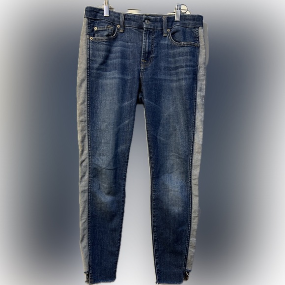 7 For All Mankind Ankle Skinny Jeans Reverse Step Side Panel Mojave Dusk Size 27 - Picture 5 of 13